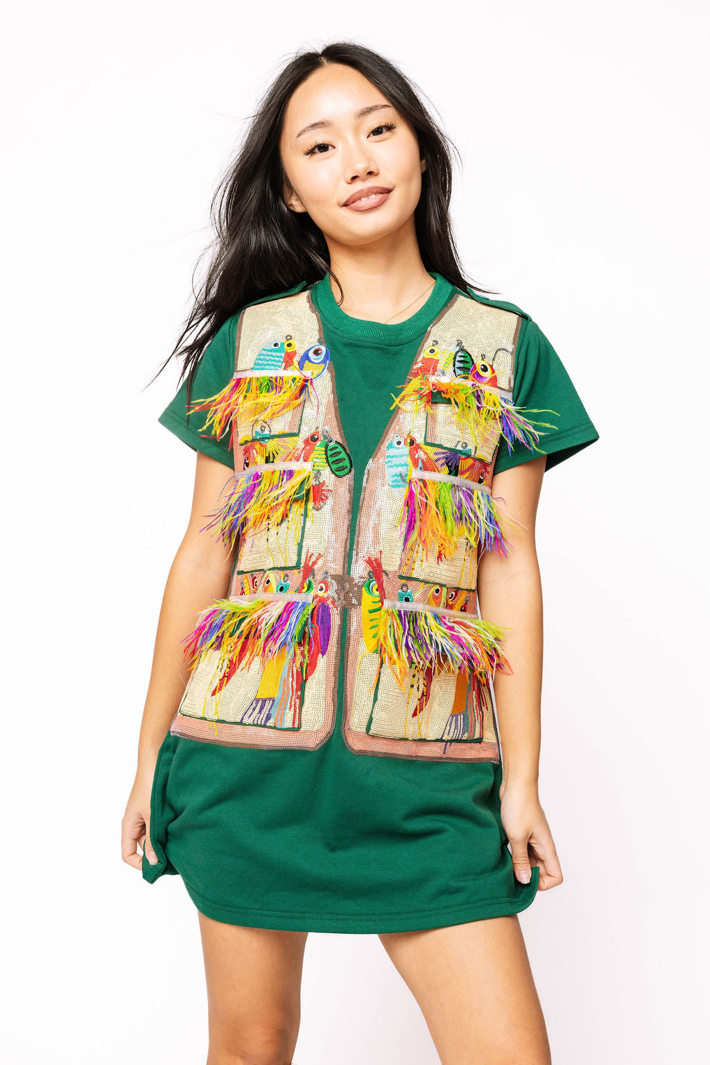 Sample Dark Green Fishing Lure Vest Tee Dress