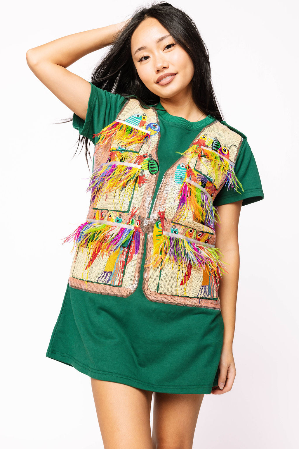 Sample Dark Green Fishing Lure Vest Tee Dress