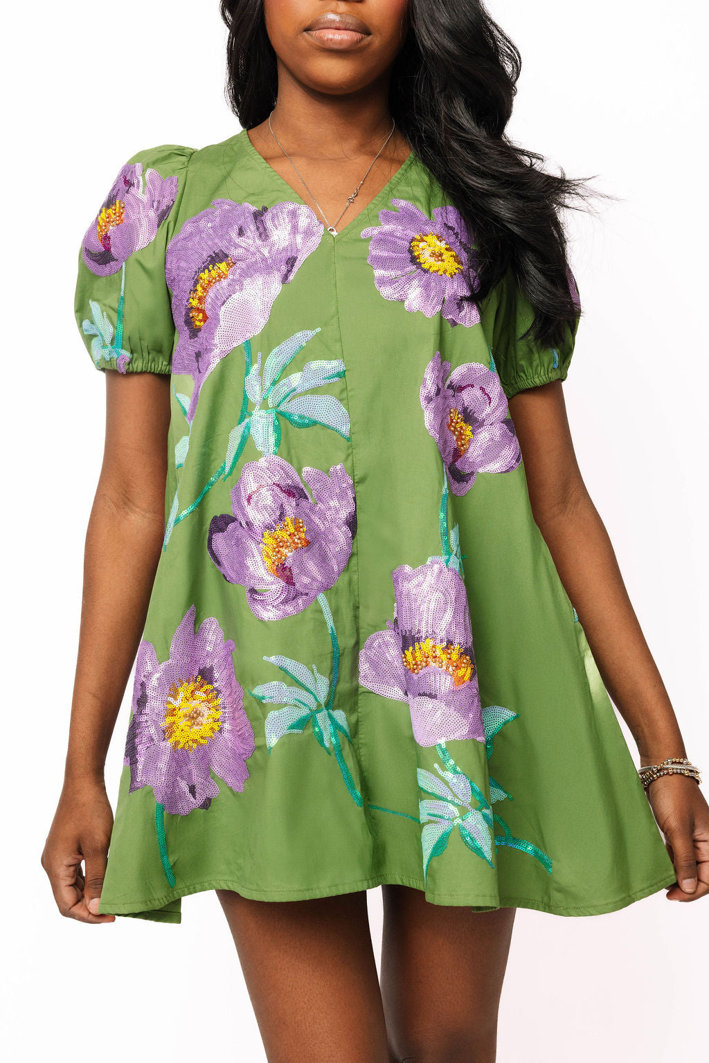 purple green floral dress Green Purple Floral Print Qipao Cheongsam Dress