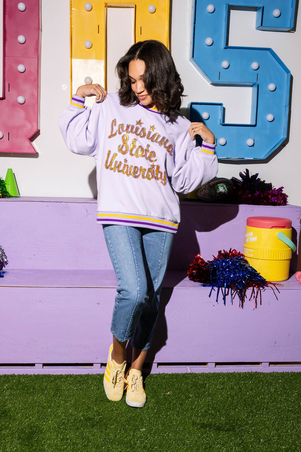 Licensed- Lavender Sequin & Bead Vintage 'Louisiana State University' Sweatshirt