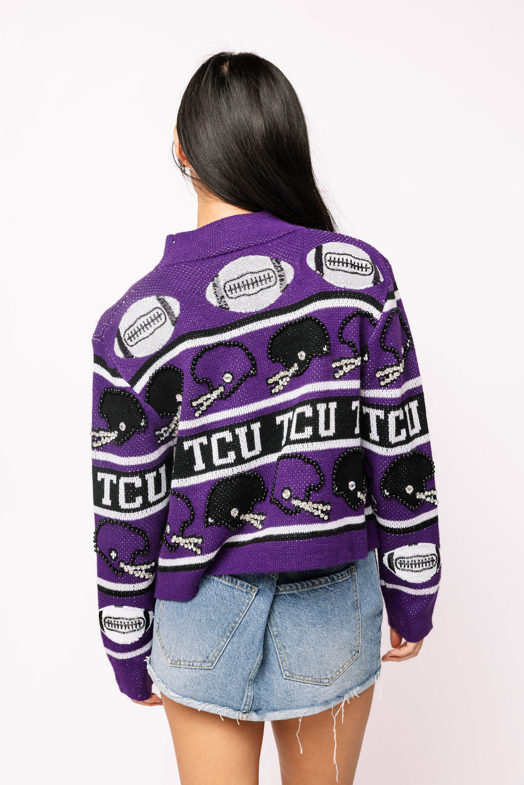 Licensed Sample - TCU Vintage Football Helmet Stripe Turtle Neck Sweater