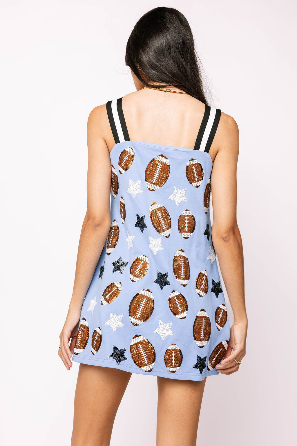 SAMPLE - Light Blue Stars & Football Tank Dress