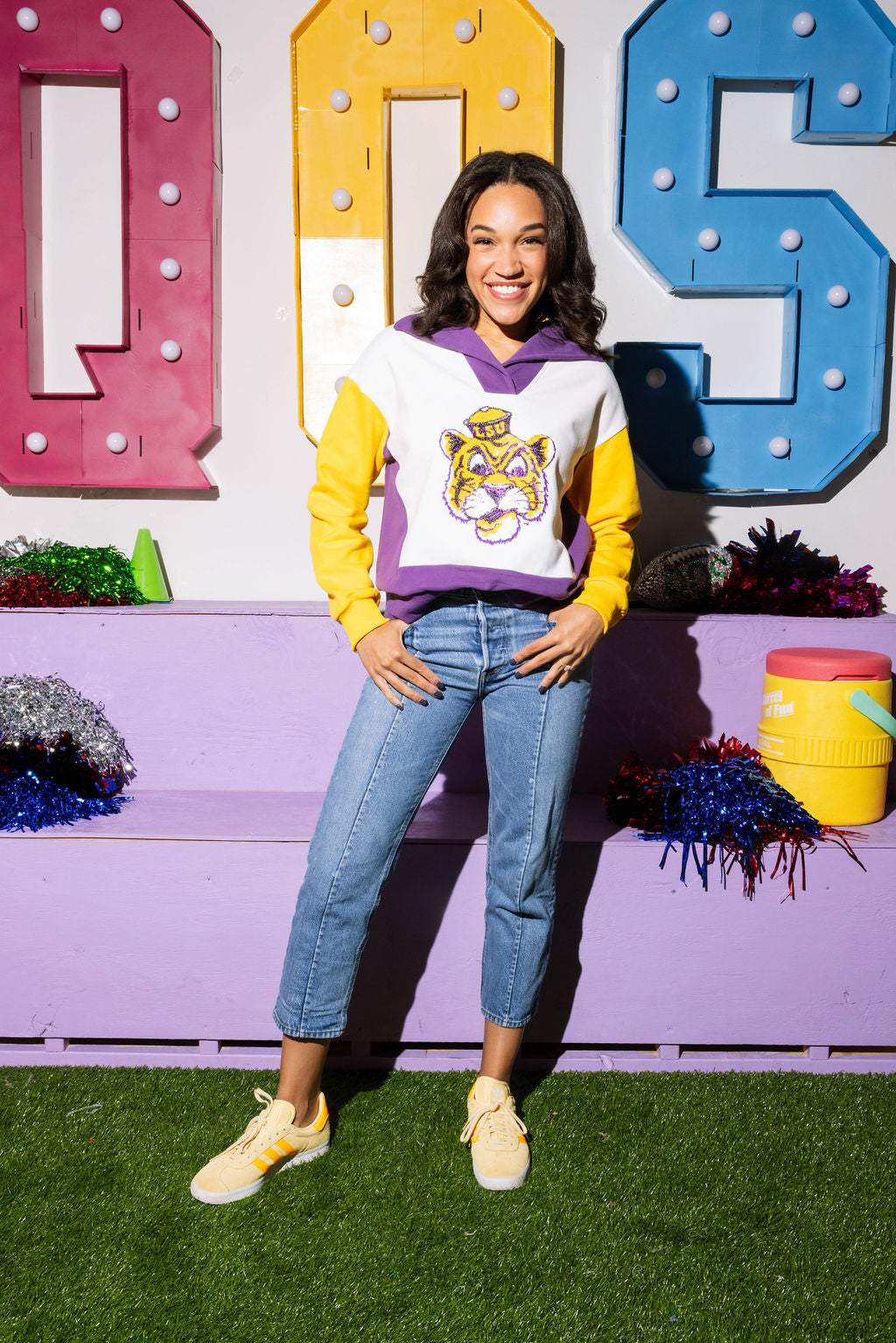 Licensed Colorblock Fuzzy Sequin Sailor Mike Collar Sweatshirt