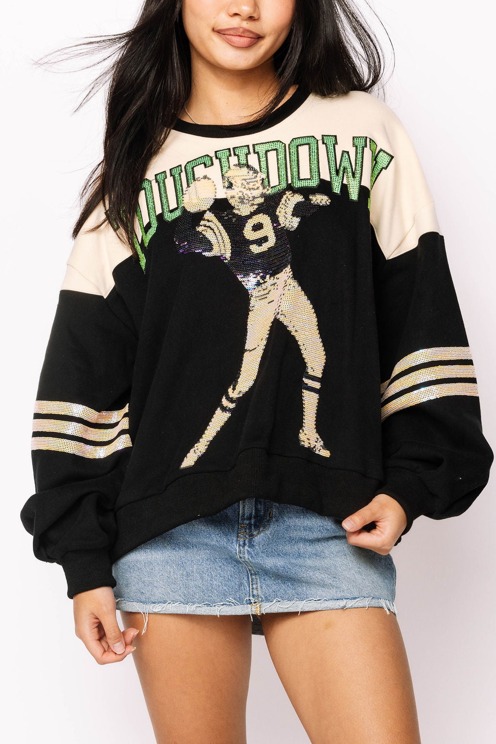 Sample - Black & Beige 'Touchdown' Football Player Sweatshirt