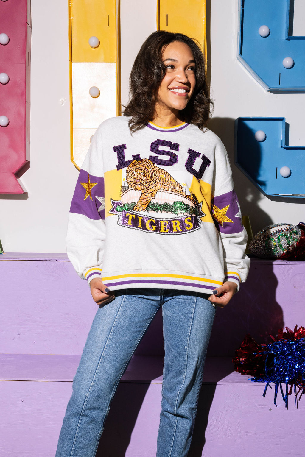 Licensed Grey Vintage LSU Tiger Over Death Valley Sweatshirt