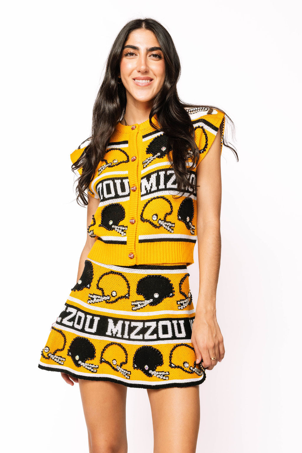 Licensed Sample - Mizzou Vintage Football Helmet Stripe Vest and Skirt Set
