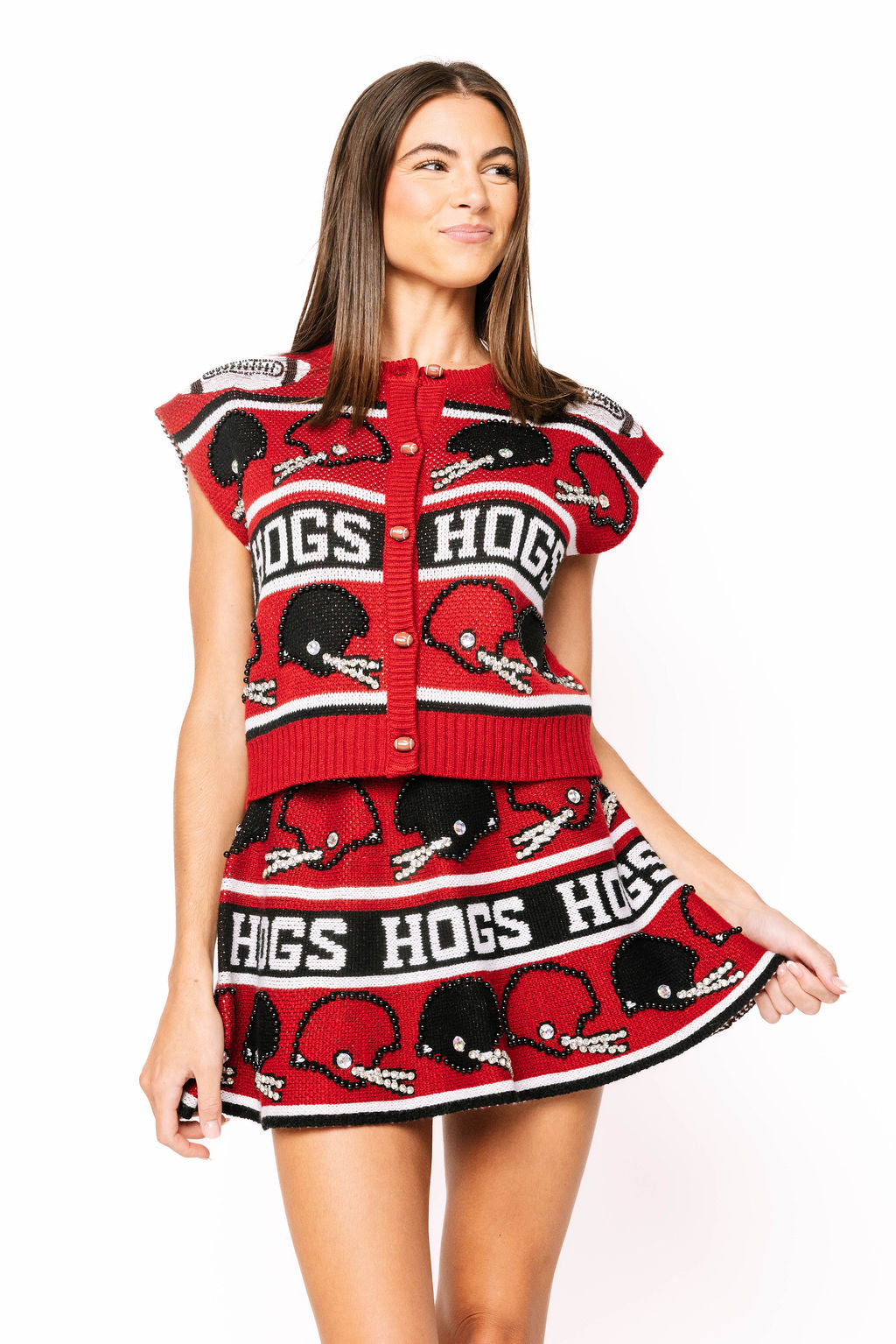 Licensed Sample - Arkansas Vintage Football Helmet Stripe Vest and Skirt Set