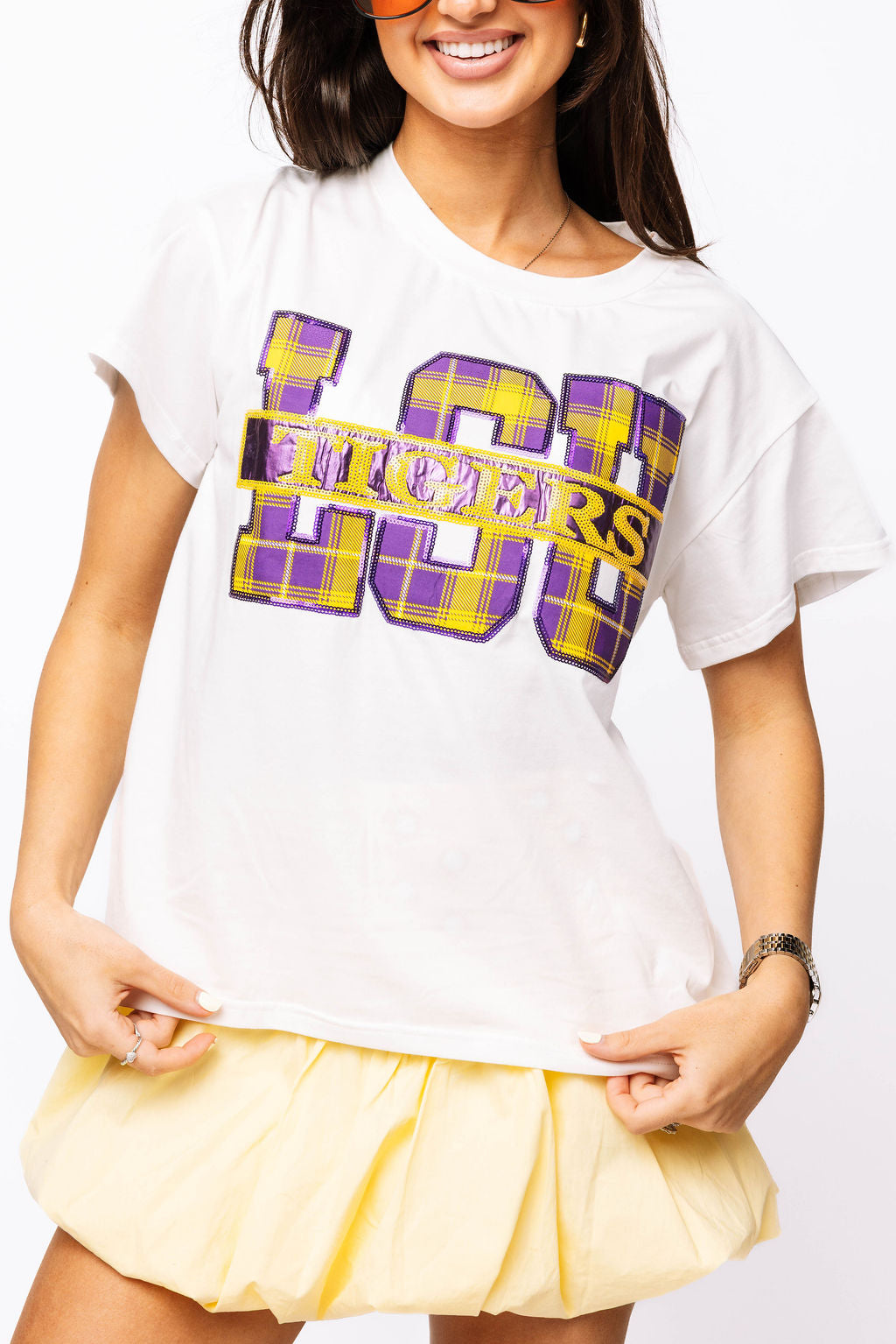 Licensed LSU Plaid Letter Tee