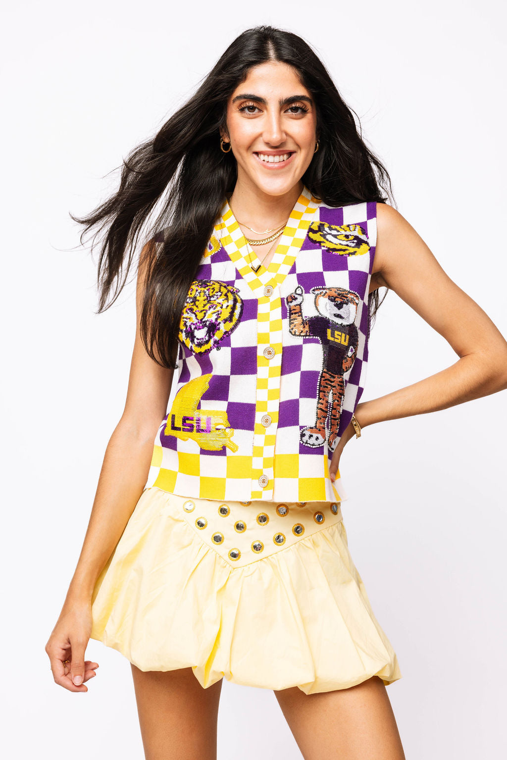 Licensed LSU Checkered Team Icons Button Up Vest