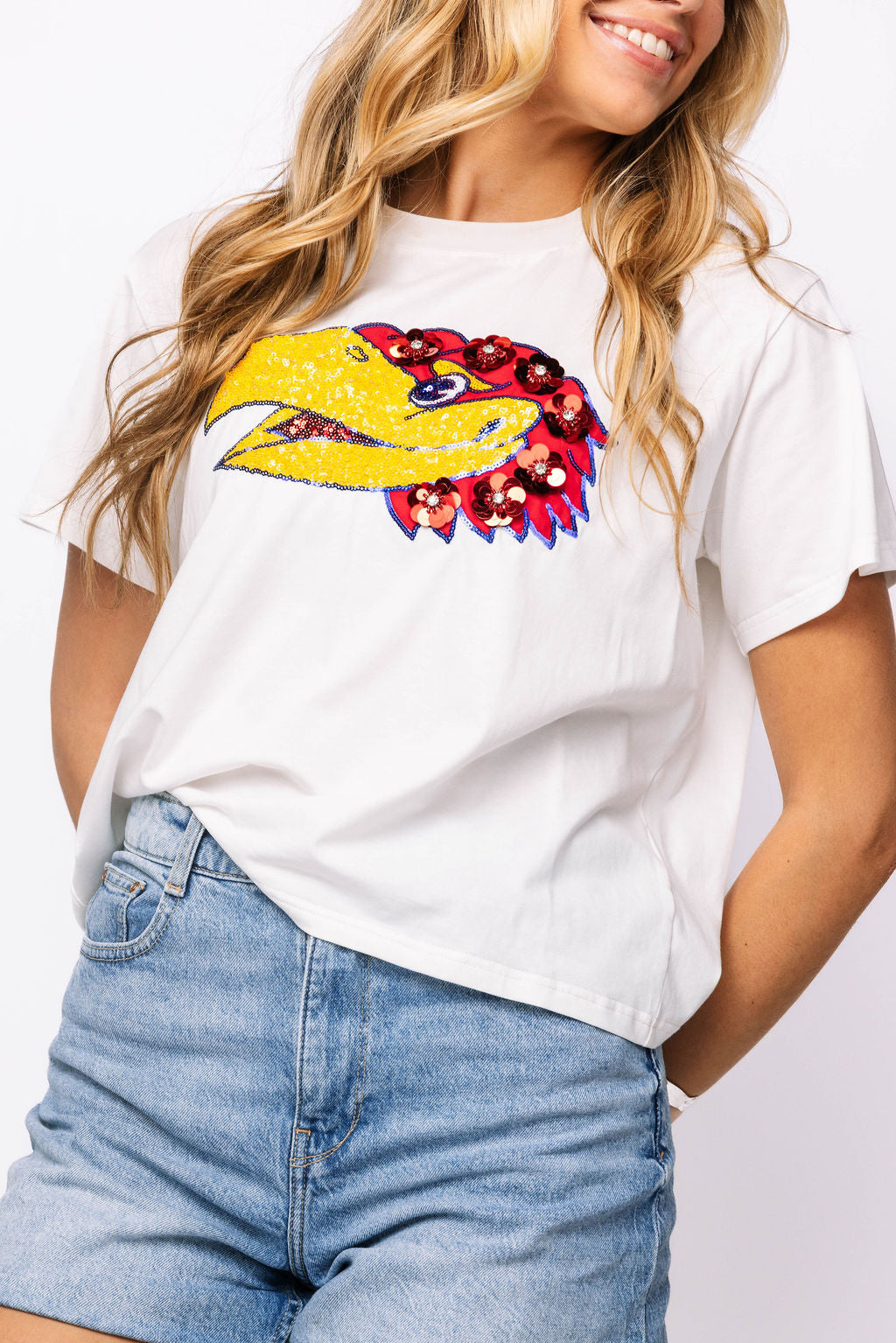 Licensed Kansas Mascot Sequin Flower Tee