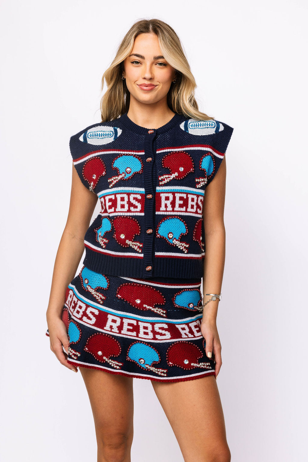 Licensed Ole Miss Vintage Football Helmet Stripe Button Up Vest