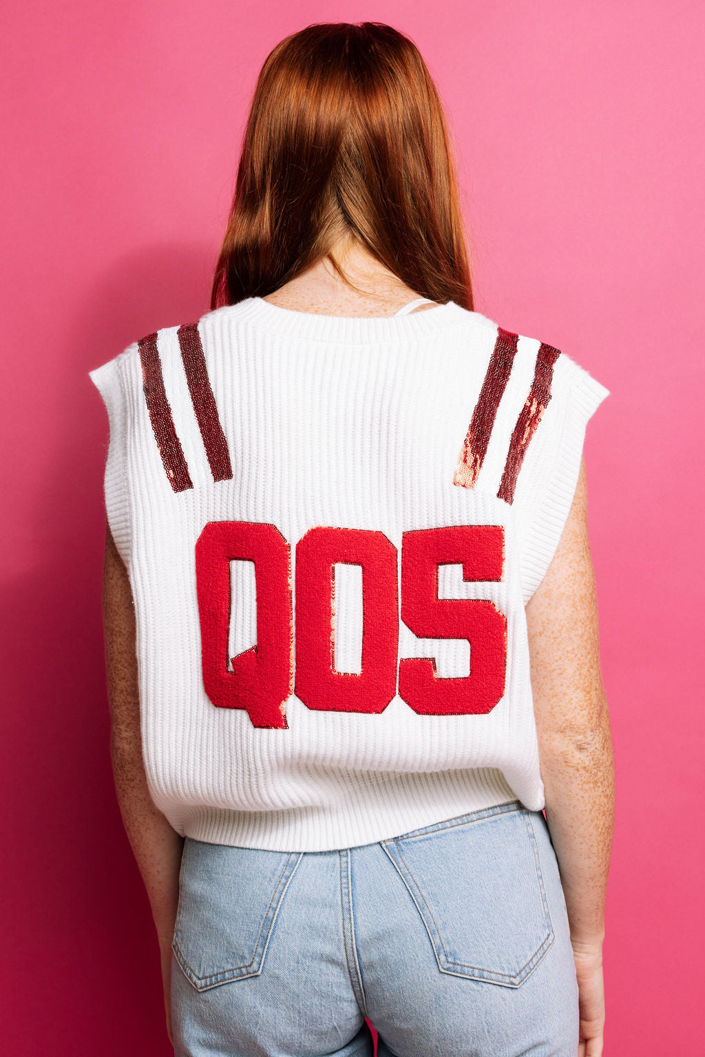 Red & White Queen Team Glitter Script Sweater Vest