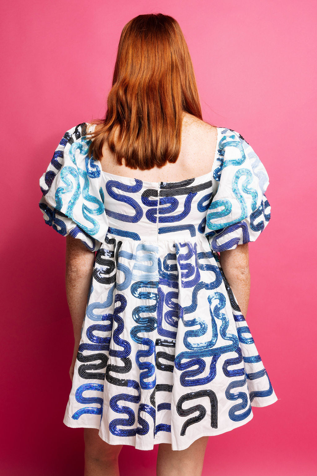 Squiggle Poof Sleeve Dress