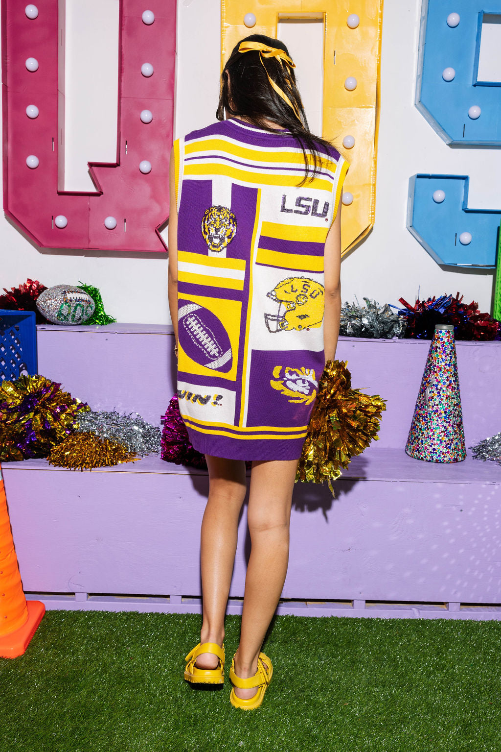 Licensed- White, Purple, & Gold LSU Icon Cardigan Tank Dress