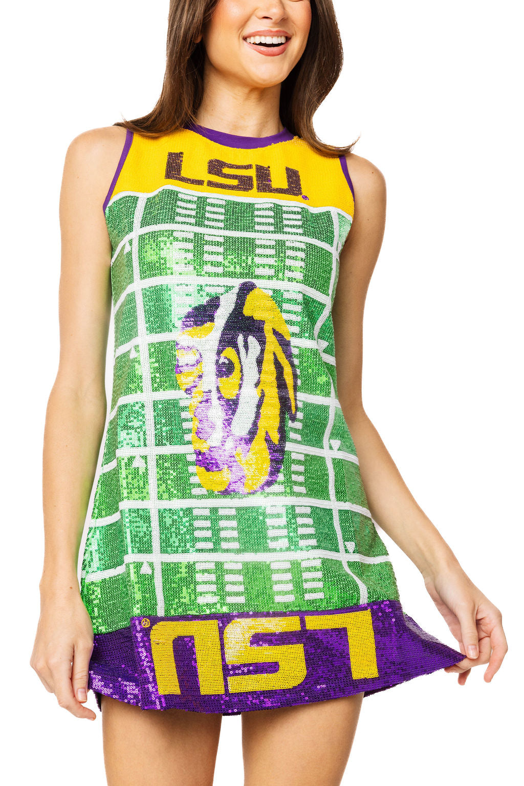 Licensed LSU Full Sequin Football Field Tank Dress S / GD26LSU04