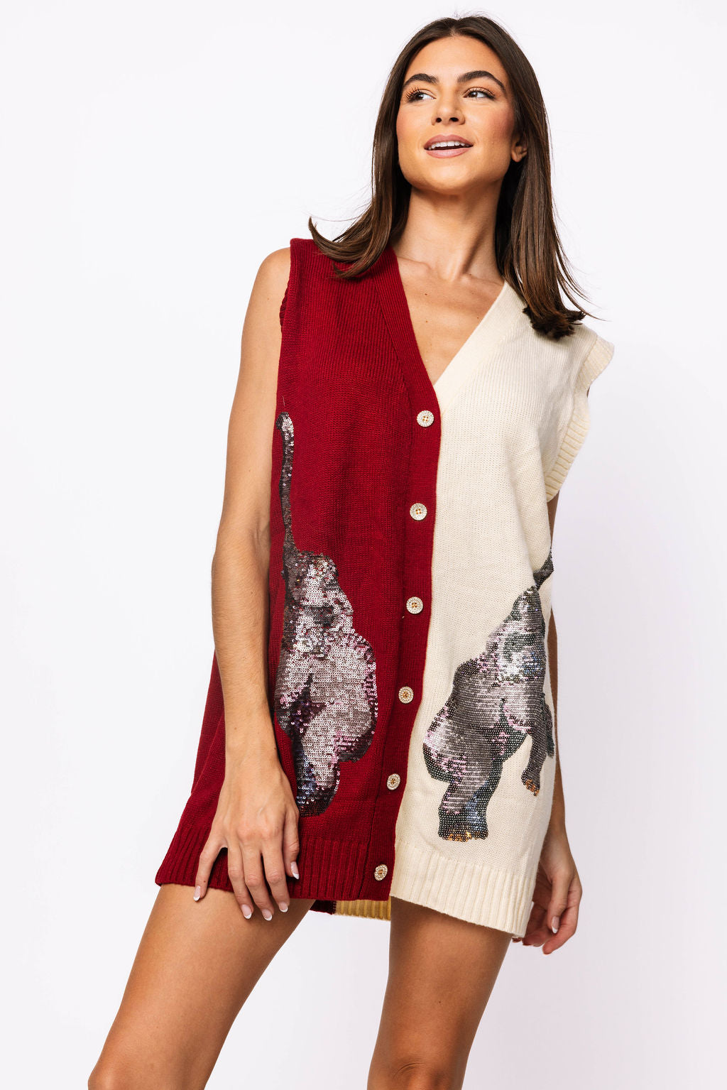 Licensed Sample - Crimson & Ivory Alabama Elephants Cardigan Sweater Tank Dress