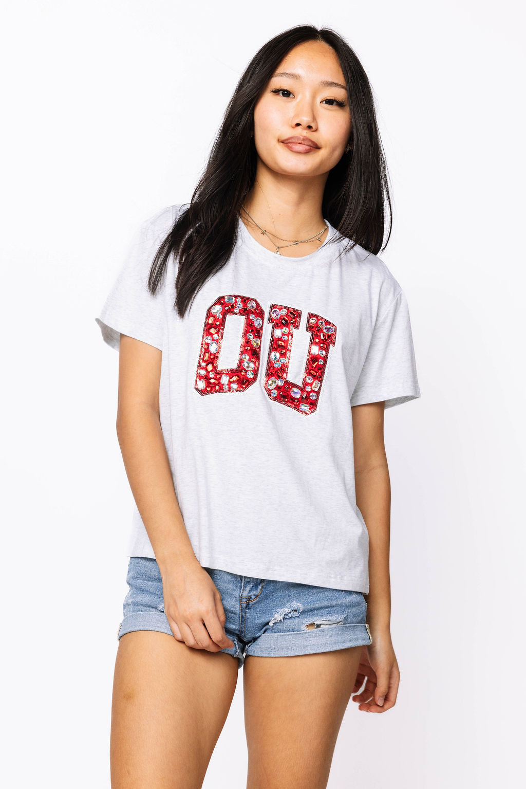Licensed Sample - Oklahoma Grey with Multi Jewel Letter Tee