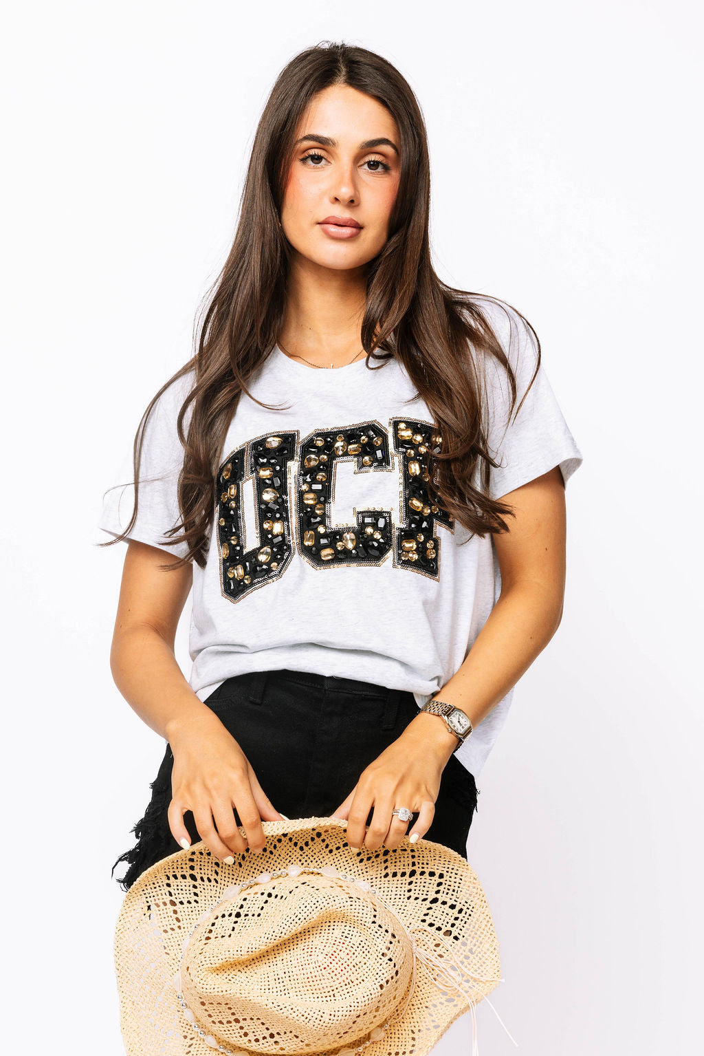Licensed Sample - UCF Grey with Multi Jewel Letter Tee