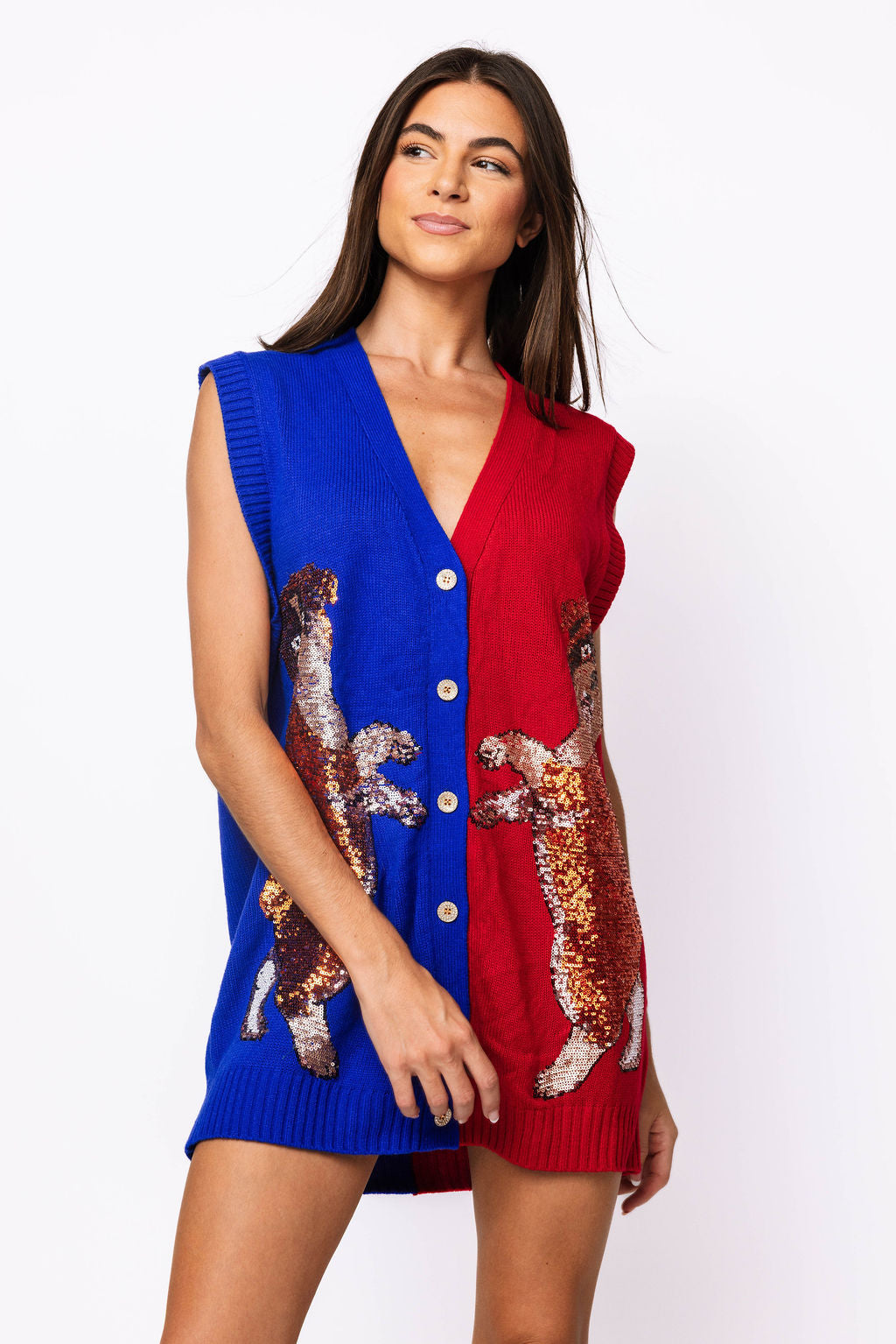 SAMPLE - Royal & Red Bulldog Cardigan Sweater Tank Dress