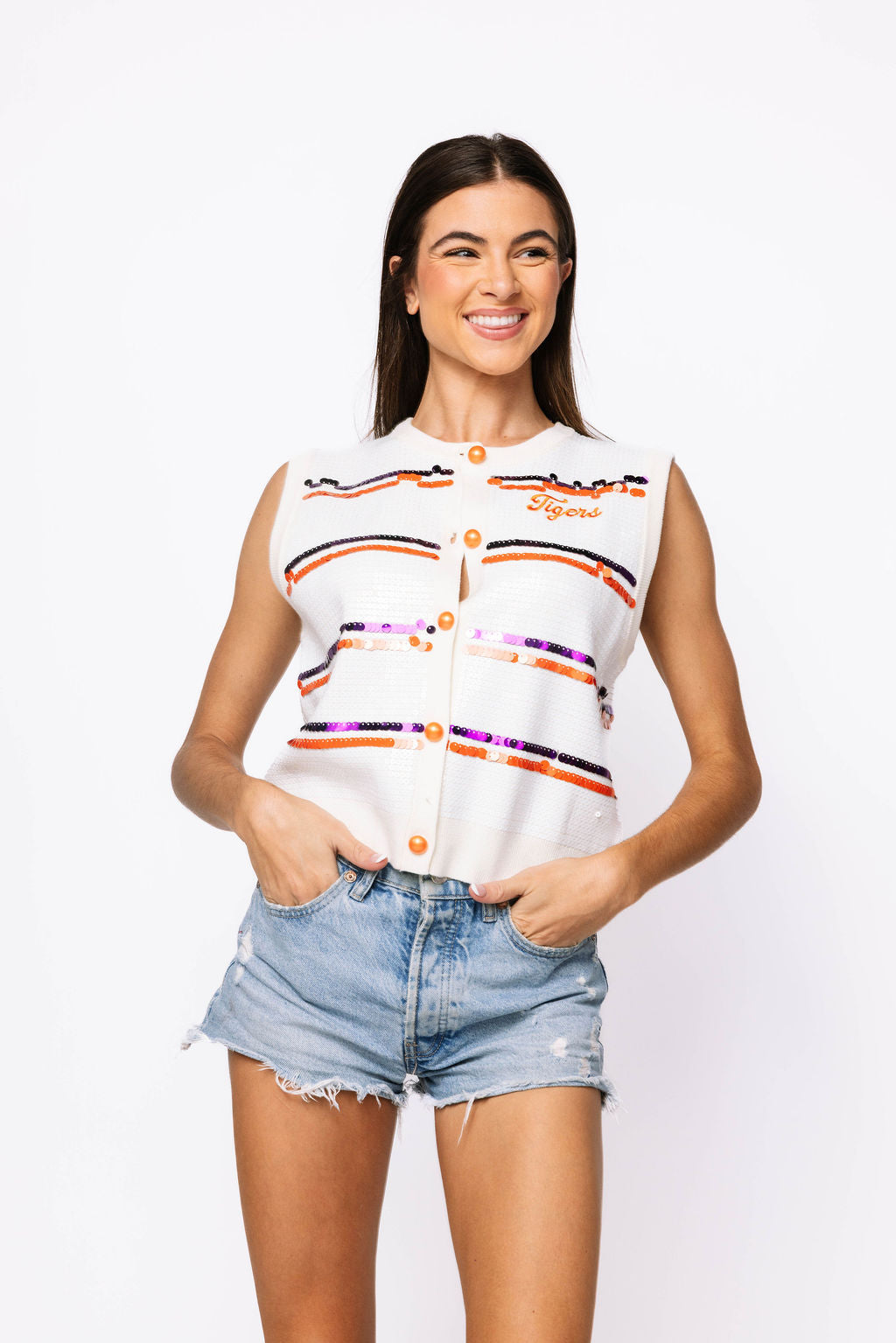 Licensed Sample - Clemson Full Sequin Skinny Stripe Vest