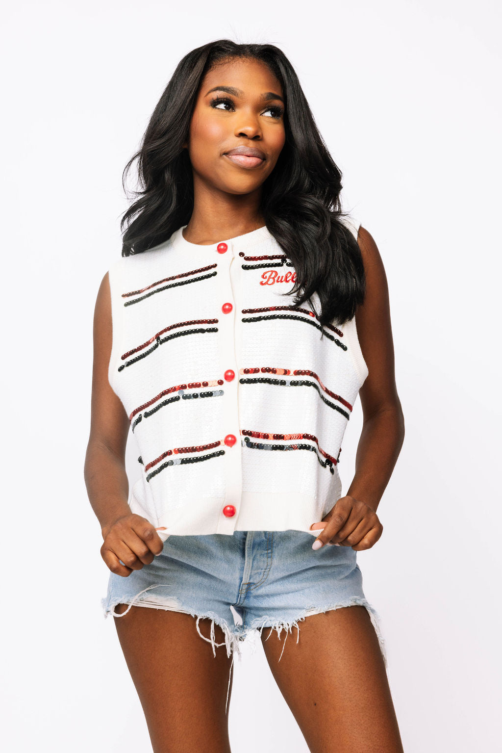 Licensed Sample - UGA Full Sequin Skinny Stripe Vest