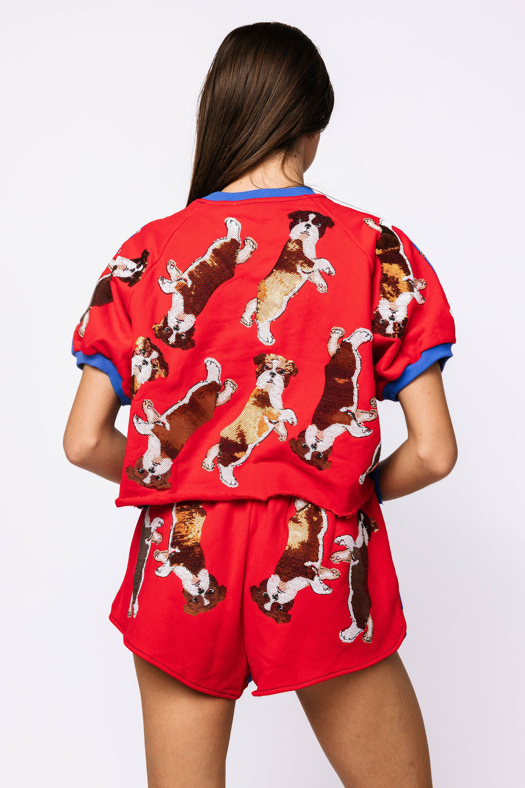 SAMPLE - Blue & Red Scattered Bulldog Top and Short Set