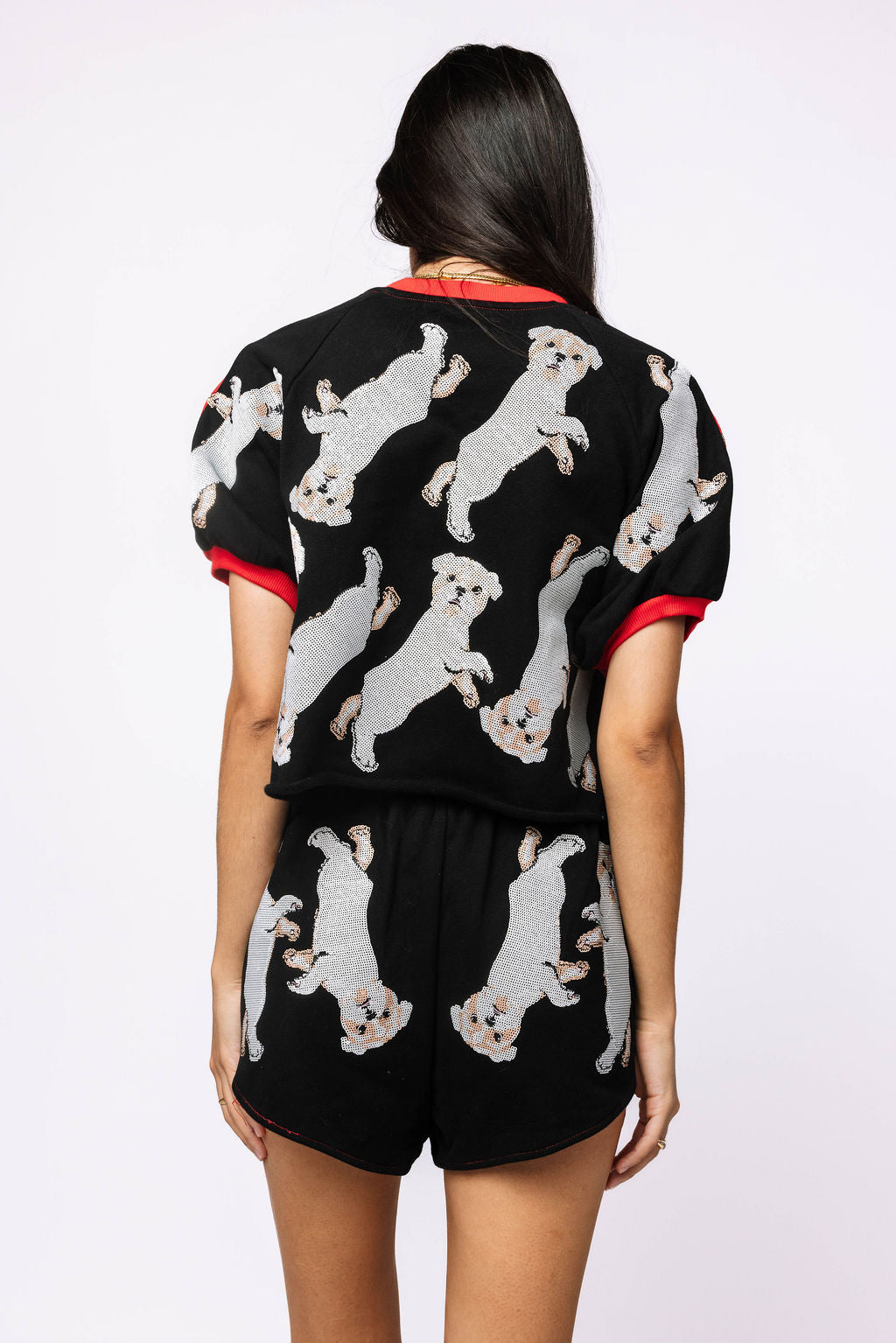 SAMPLE - Red & Black Scattered Bulldog Top and Short Set