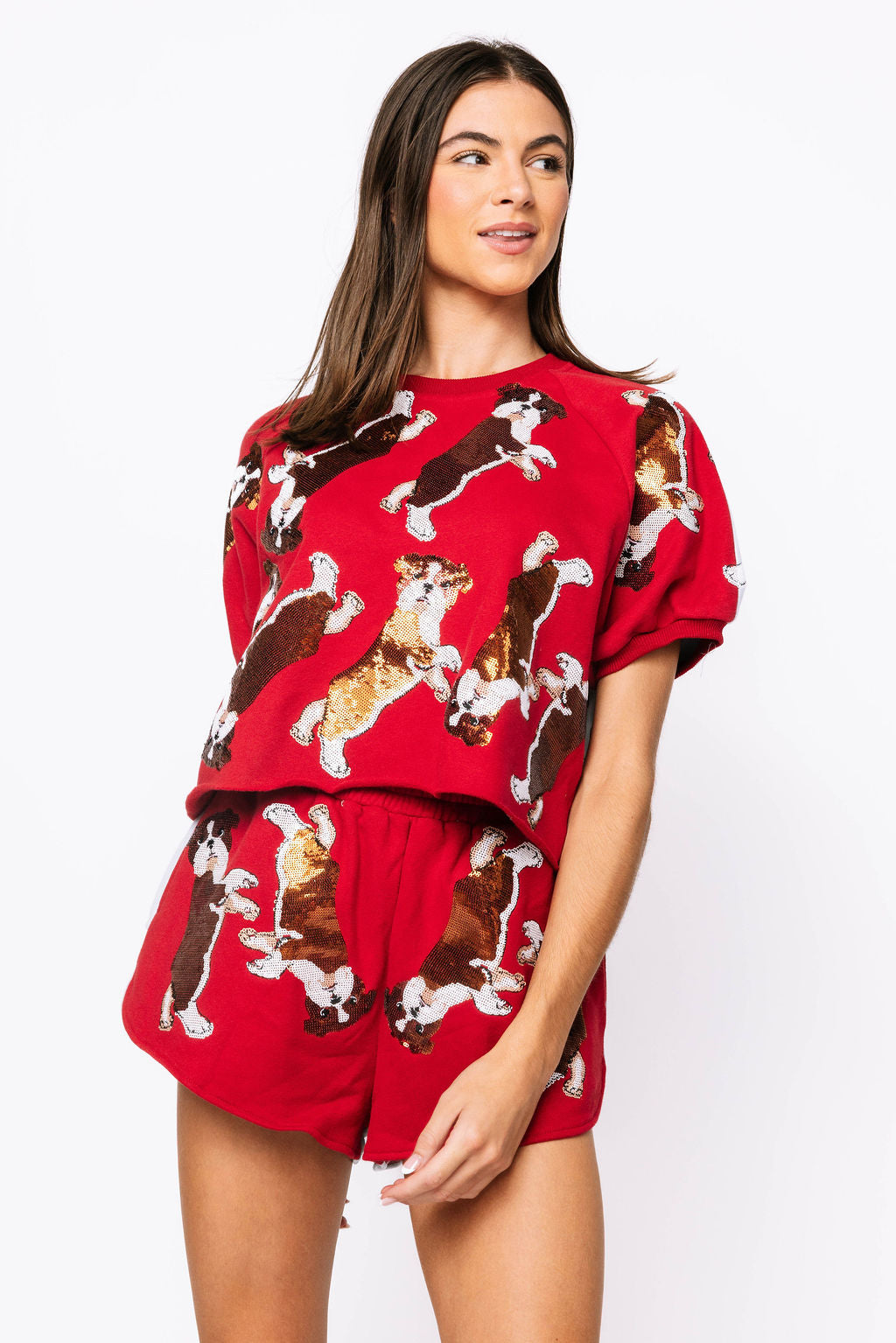 SAMPLE - Red & Grey Scattered Bulldog Top and Short Set