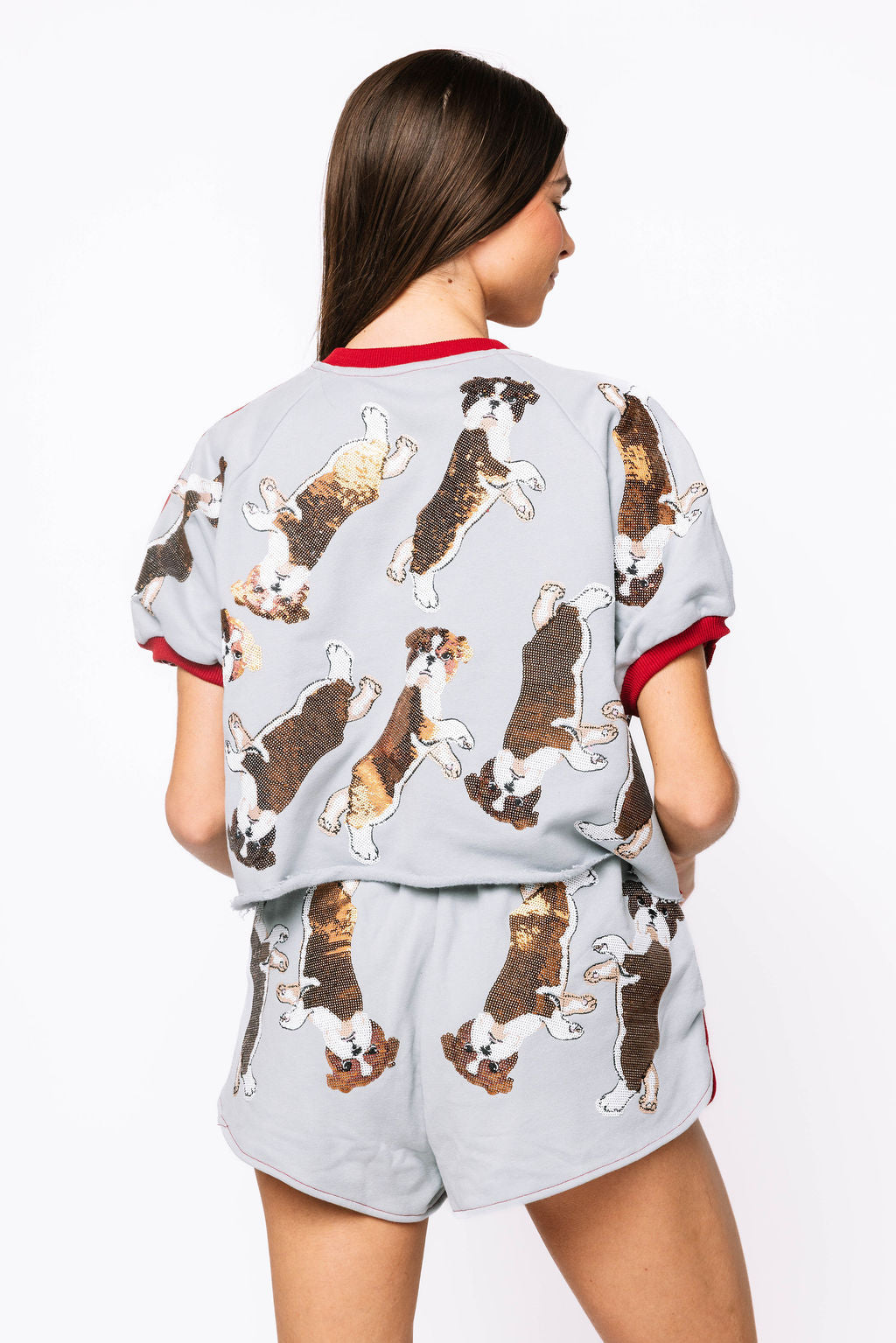 SAMPLE - Red & Grey Scattered Bulldog Top and Short Set
