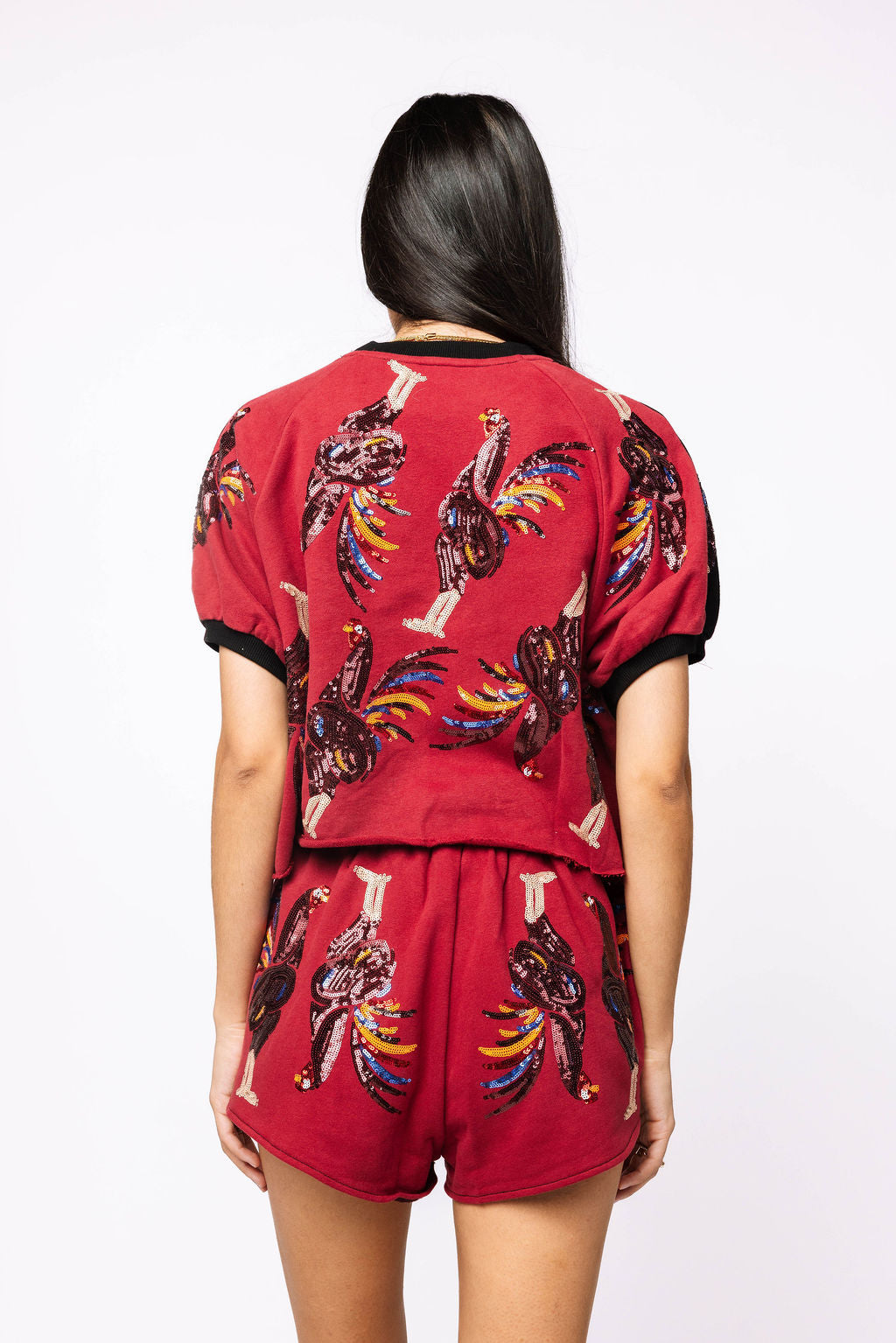 SAMPLE - Black & Garnet Scattered Chicken Top and Short Set