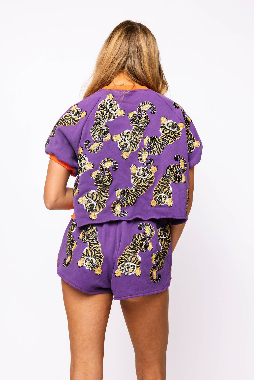 SAMPLE - Orange & Purple Full Body Scattered Tiger Top and Short Set