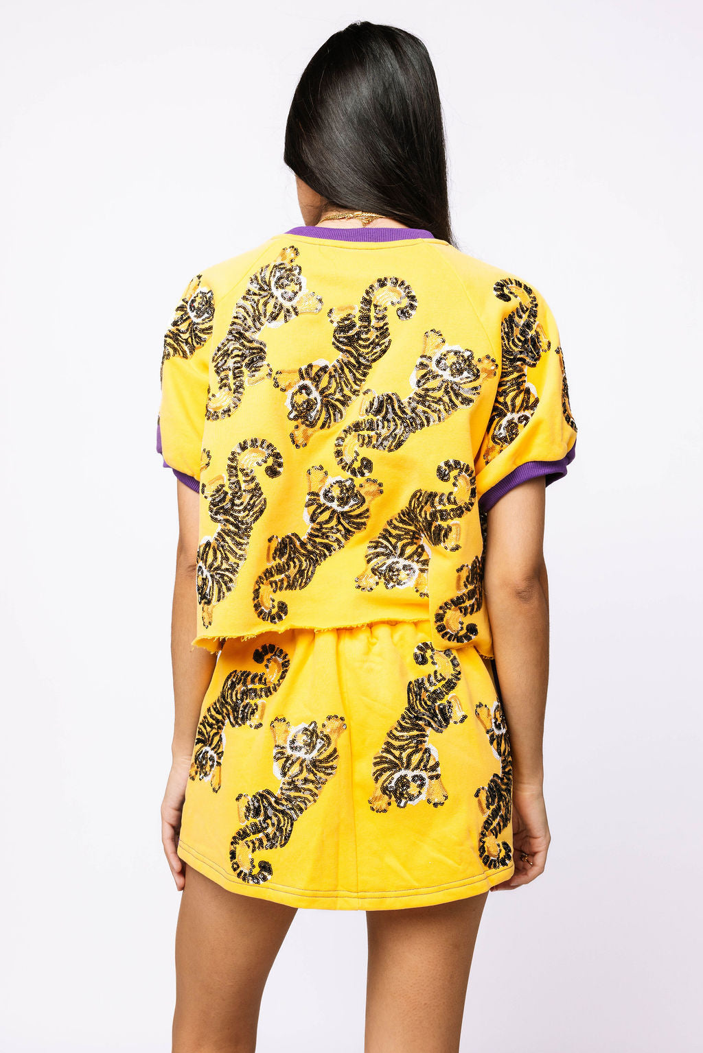 SAMPLE - Purple & Yellow Scattered Tigers Top and Skort Set