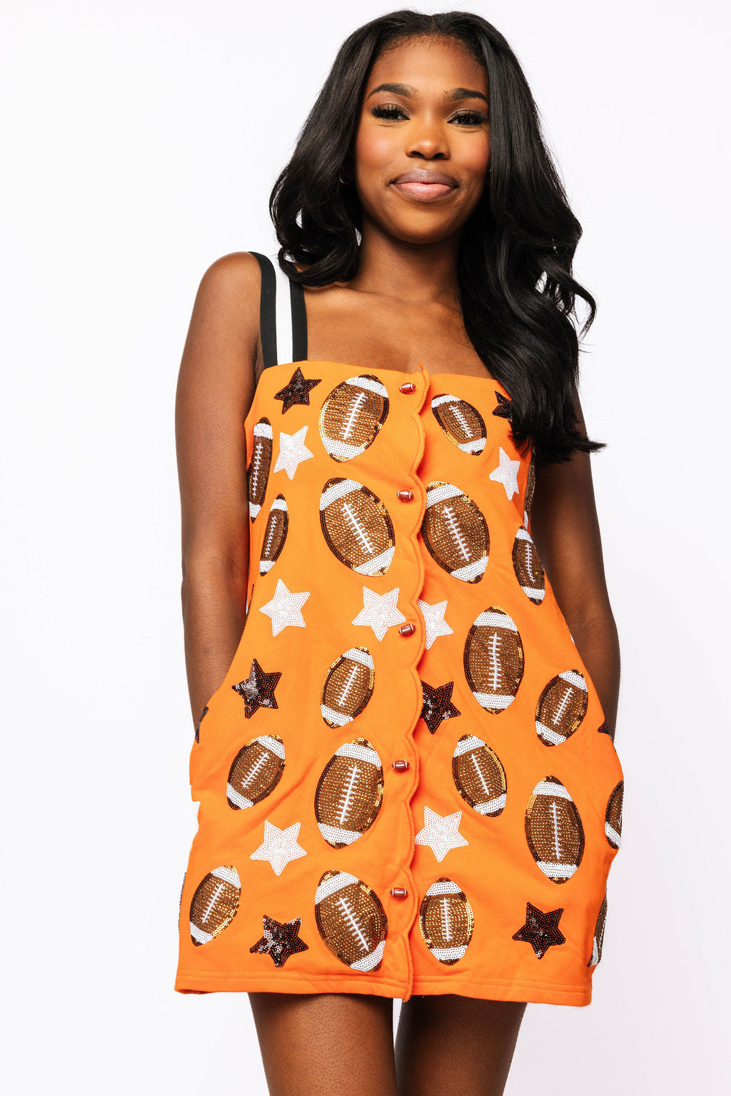 SAMPLE - Orange Stars & Football Tank Dress