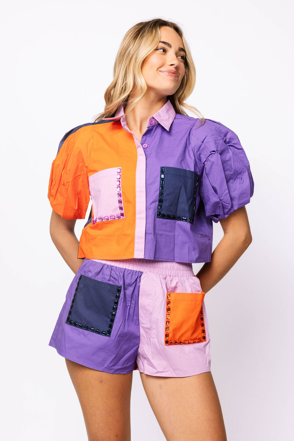 SAMPLE - Purple & Orange Collared Jewel Pocket Set