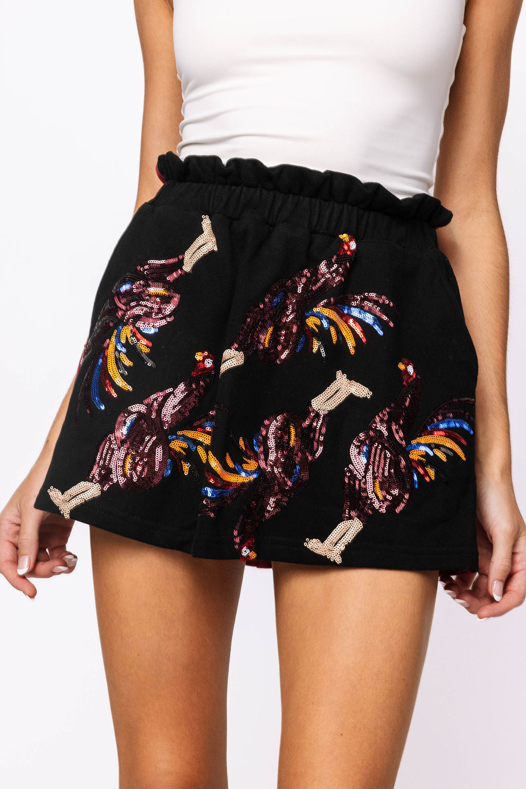 SAMPLE - Black & Garnet Scattered Chicken Skort