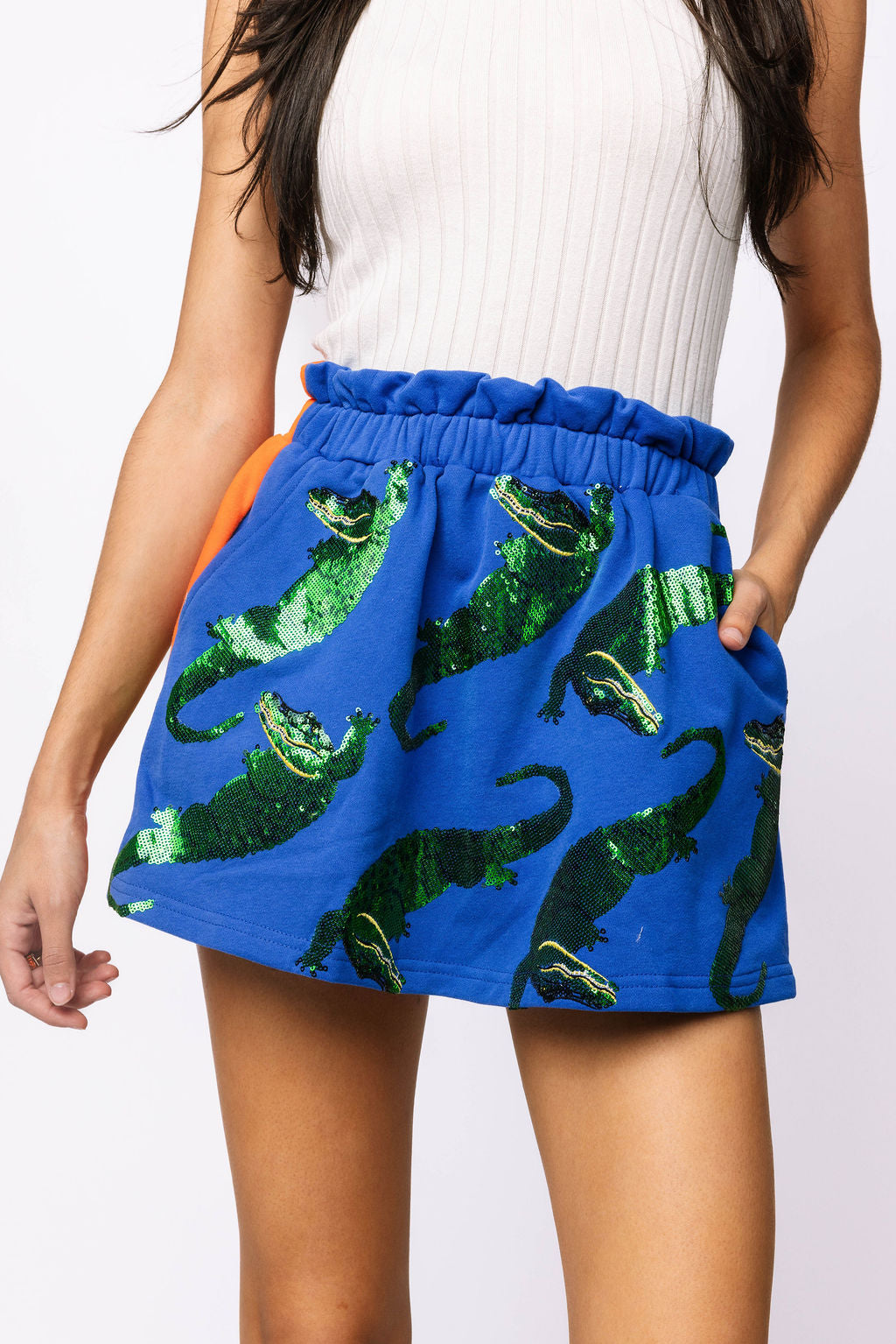 SAMPLE - Orange & Blue Scattered Alligator Skort