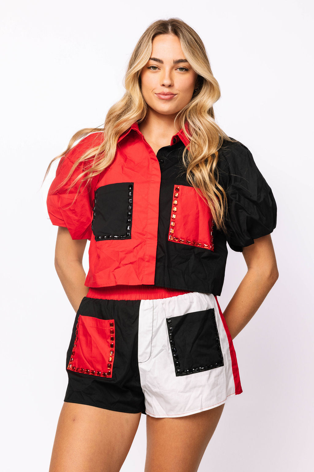 SAMPLE - Black, Red & White Collared Jewel Pocket Set