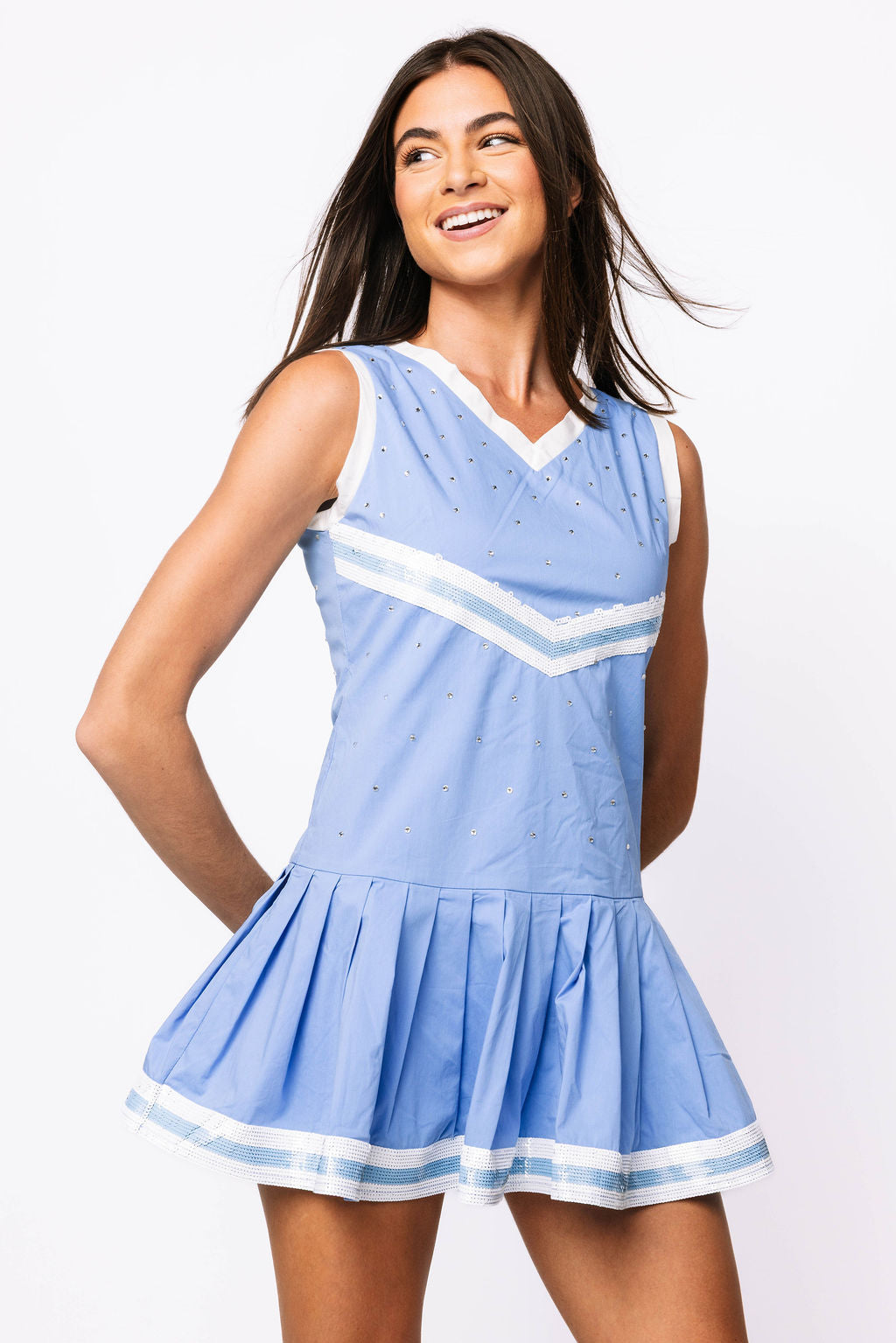 SAMPLE - Light Blue & White Rhinestone Cheerleader Tank Dress