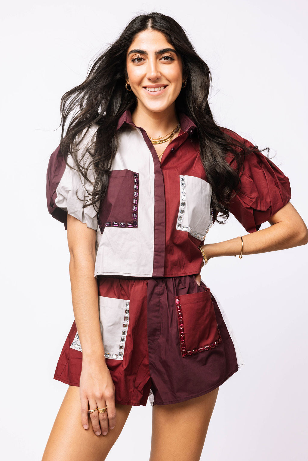SAMPLE -Maroon & Silver Collared Jewel Pocket Set