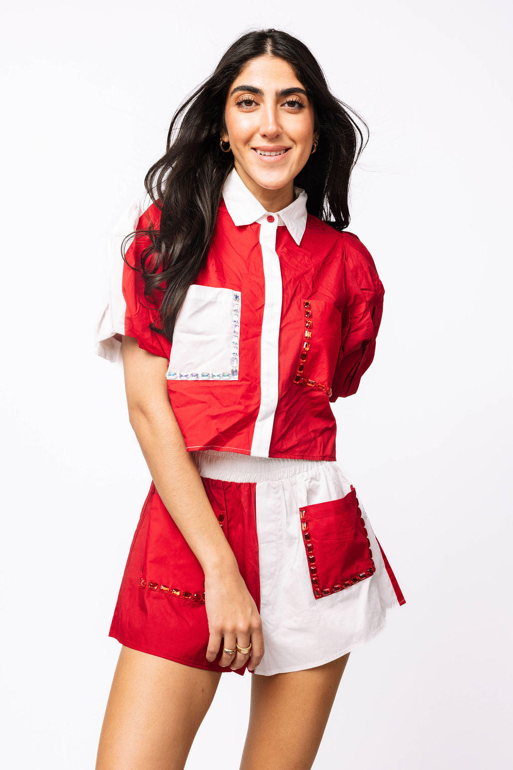 SAMPLE - Crimson & White Collared Jewel Pocket Set