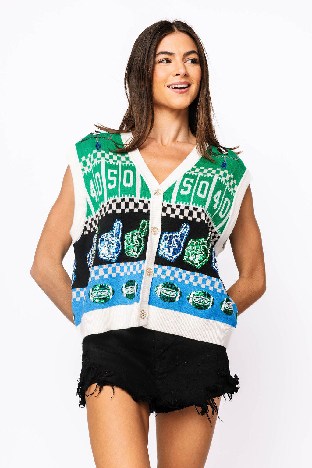 SAMPLE - Powder Blue & Green Colorblock Football Icon Vest