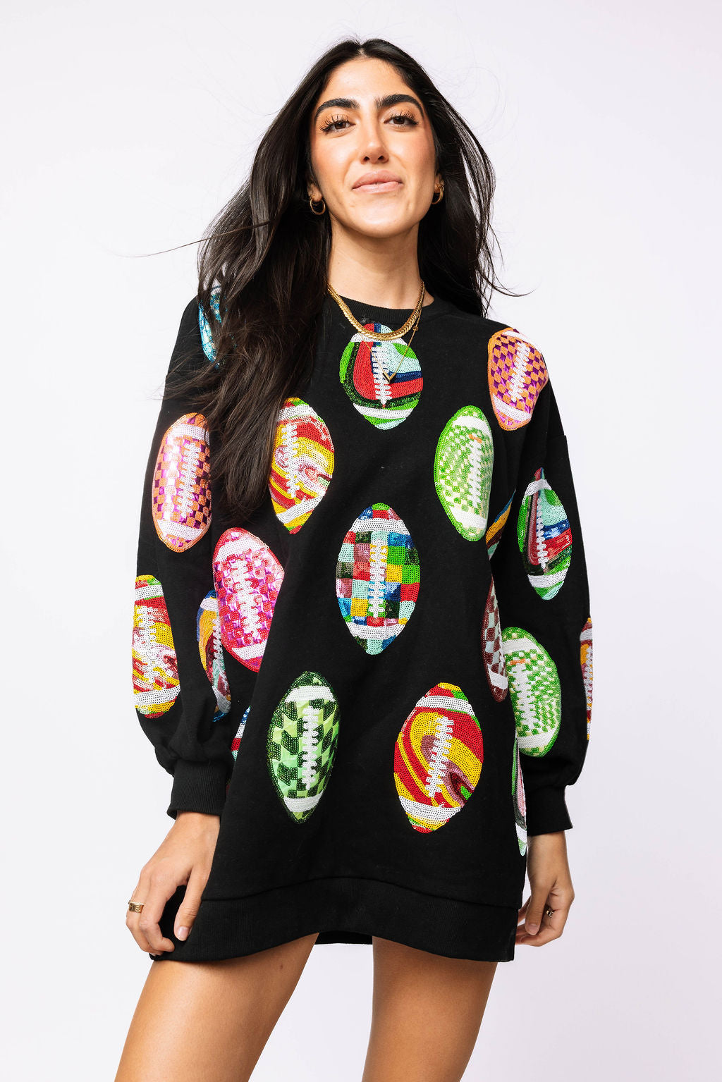 SAMPLE - Black Groovy Football Sweatshirt Dress