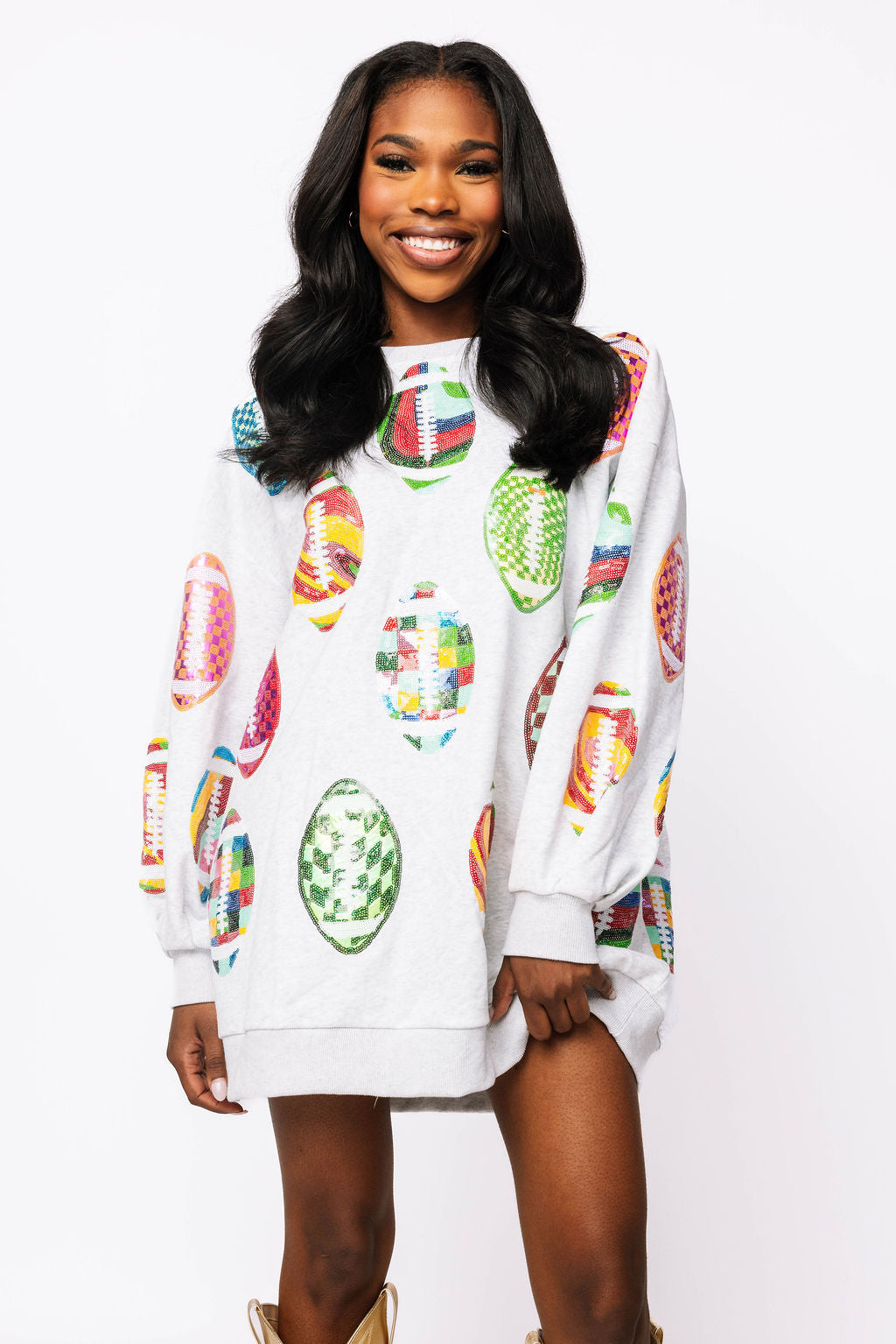 SAMPLE - Grey Groovy Football Sweatshirt Dress
