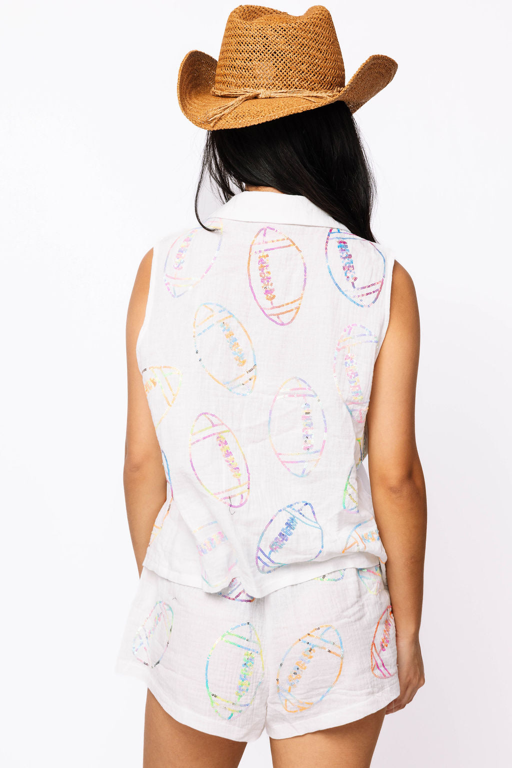 SAMPLE - White Football Gauze Tank and Short Set