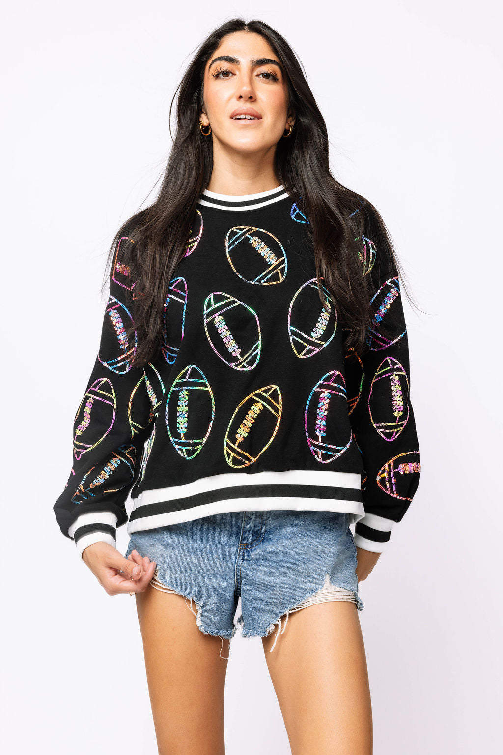 SAMPLE - Black Multi Football Sport Stripe Sweatshirt
