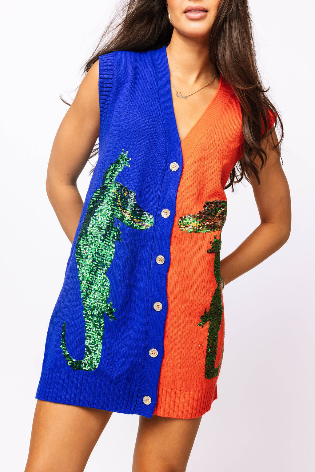 Licensed Sample - Royal & Orange Gators Cardigan Sweater Tank Dress