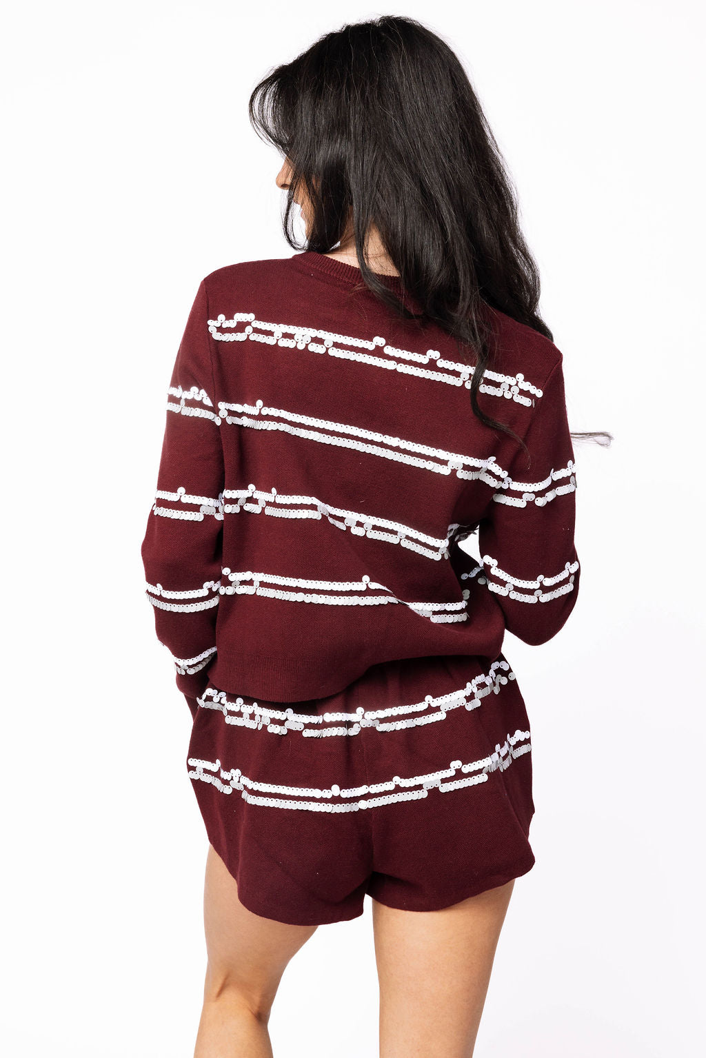 Licensed Sample - Miss State Full Sequin Skinny Stripe Cardigan/Short SET