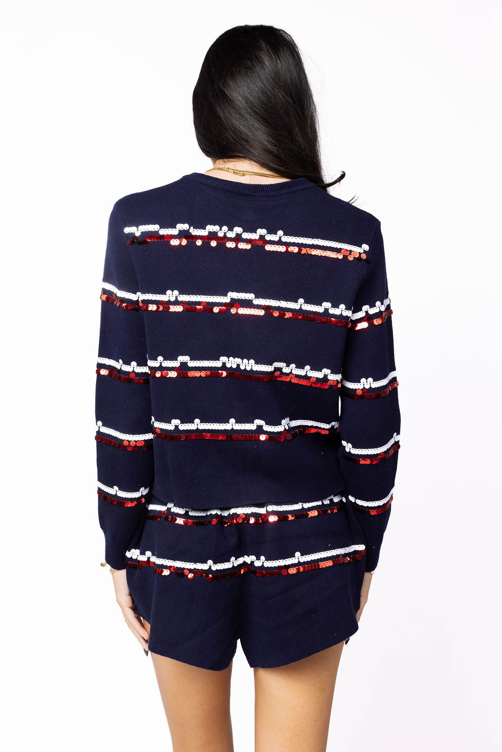 Licensed Sample - Ole Miss Full Sequin Skinny Stripe Cardigan/Short