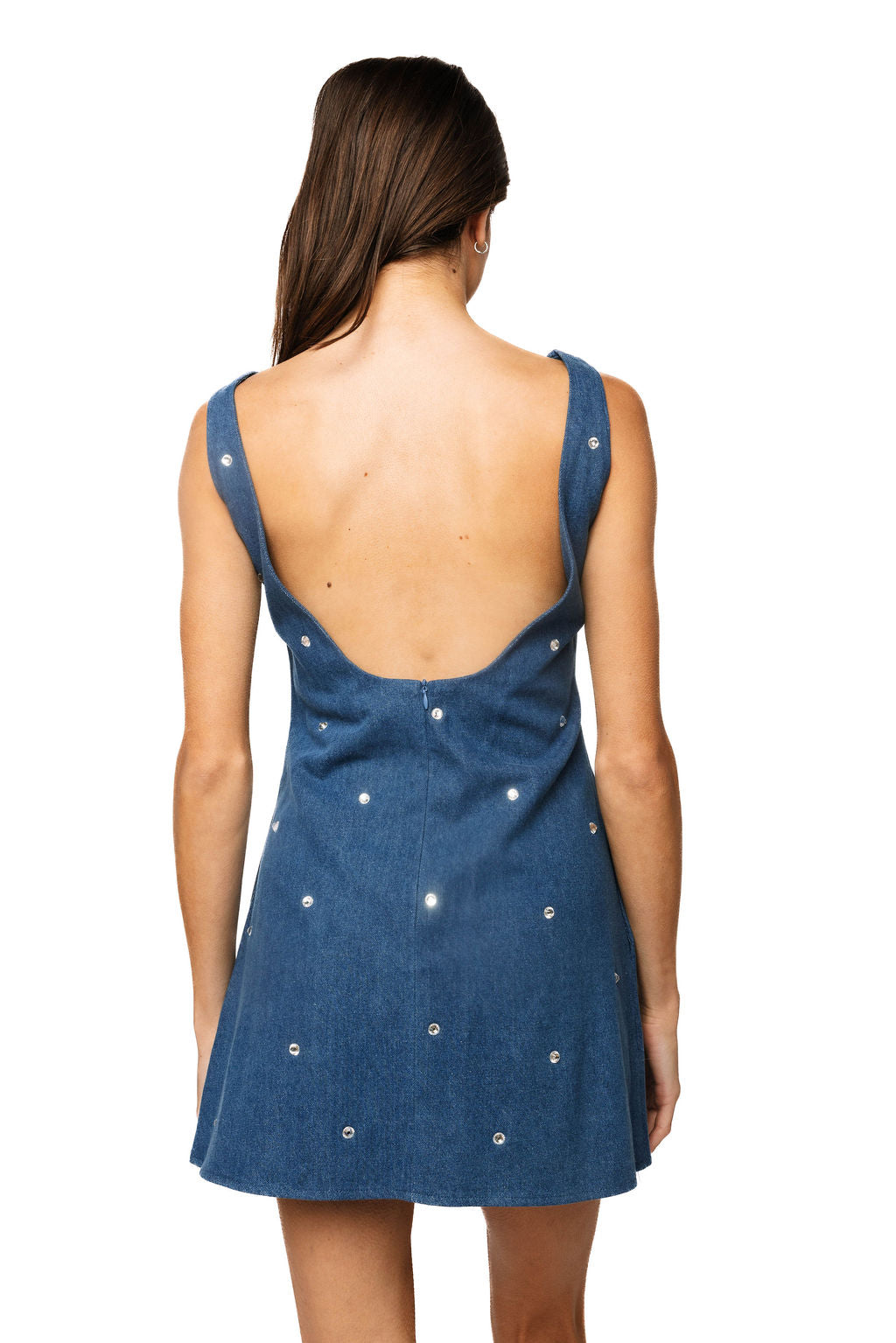 denim tank dress Patchwork Scoop Neck Black / XL while the textured stitched trim along the sleeves and hem brings in a soft Nikki Denim Tank Dress (Dark