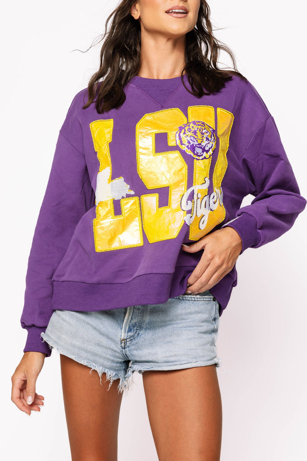 Licensed LSU Metallic Word With Icons Sweatshirt
